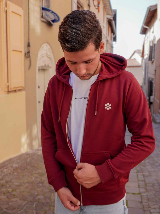 La Veste Zippée Homme En Coton Bio - Bordeaux