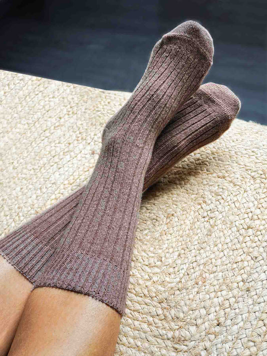 Les Chaussettes Hautes Françaises en Laine - Marron