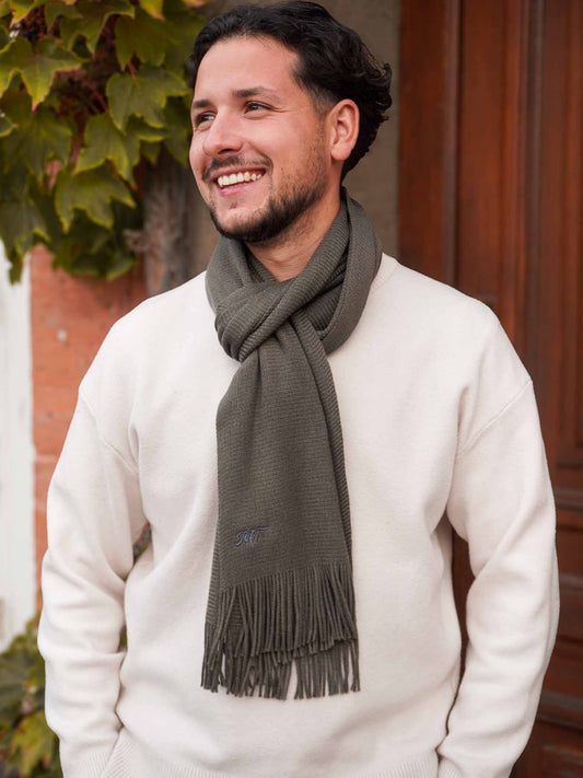 L’Écharpe Essentielle Française en Laine pour Homme - Kaki Grisé