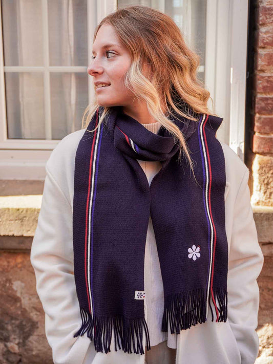 L'écharpe Tricolore en Laine 🐑 Fabriquée en France pour Femme - Marine