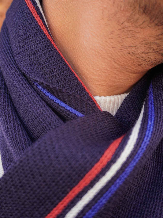 L'écharpe Tricolore en Laine 🐑 Fabriquée en France pour Homme - Marine