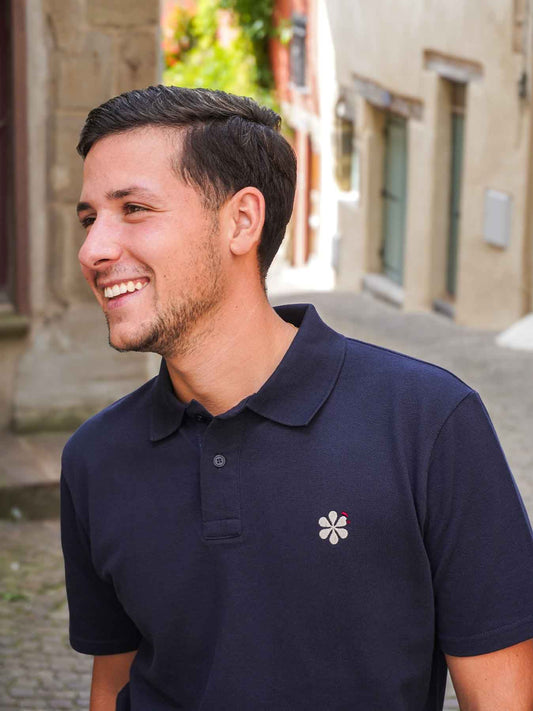 Polo marine durable et local en coton bio made in France