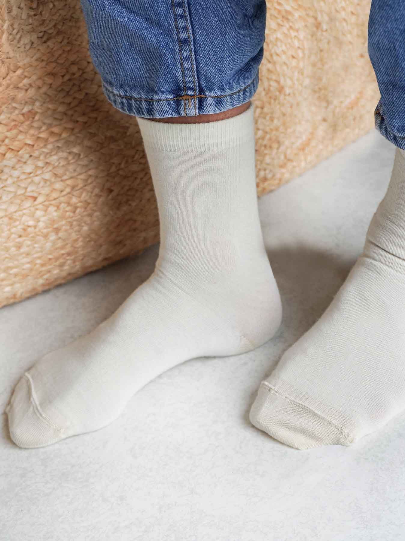 Les Chaussettes en Laine Mérinos & Soie Française - Blanche