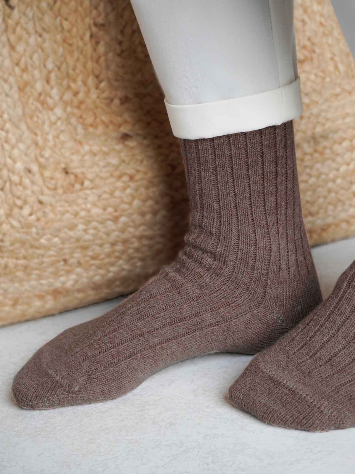 Les Chaussettes Hautes Françaises en Laine - Marron