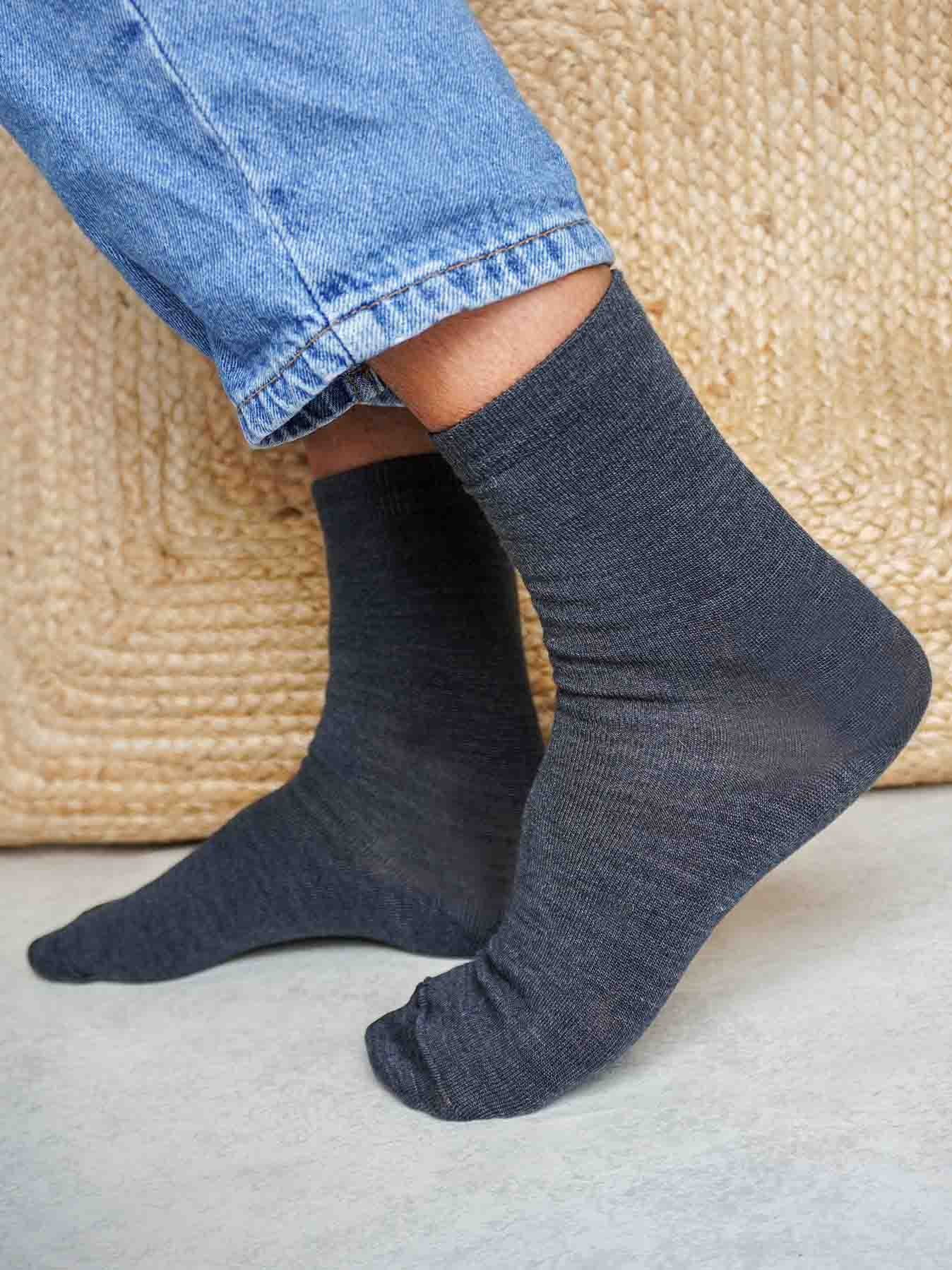 Les Chaussettes en Laine Mérinos & Soie Française - Grise