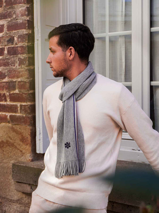 L'écharpe Tricolore en Laine 🐑 Fabriquée en France pour Homme - Grise