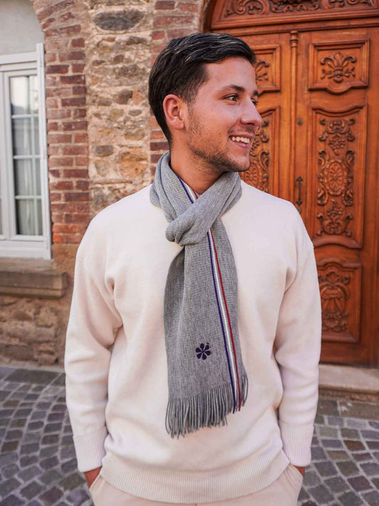L'écharpe Tricolore en Laine 🐑 Fabriquée en France pour Homme - Grise