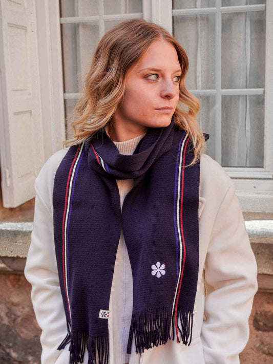 L'écharpe Tricolore en Laine 🐑 Fabriquée en France pour Femme - Marine